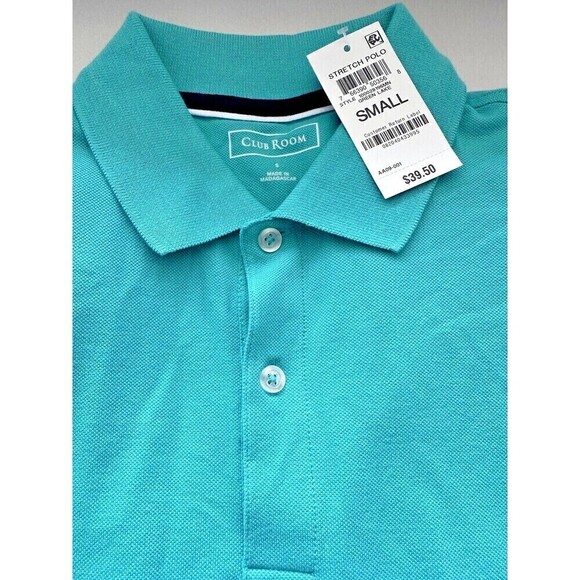 Club Room Mens Performance Polo Shirt Short Sleeve Cotton Green Lake Size Small - Picture 3 of 5